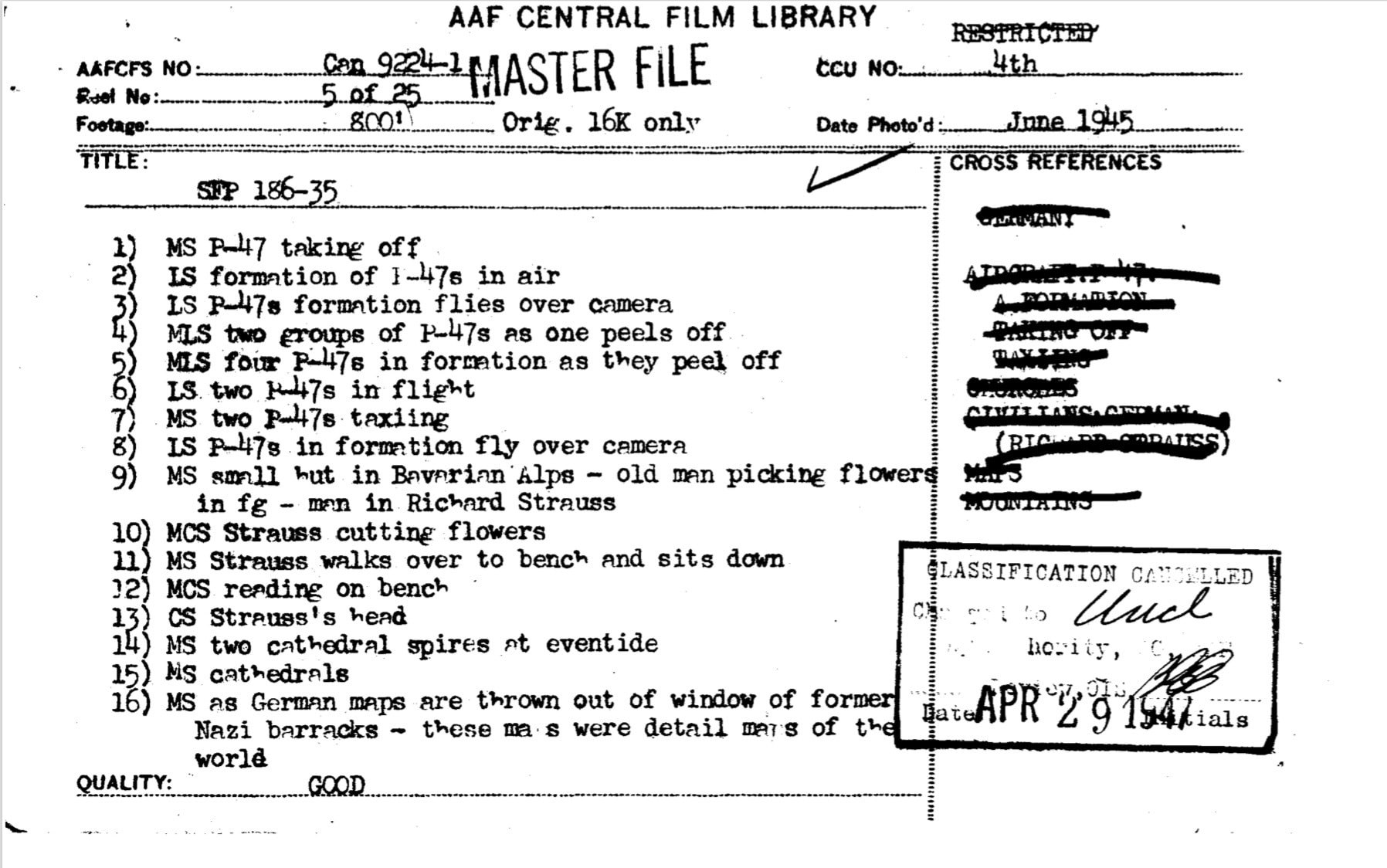 File card Strauss 1945 File card Strauss 1945 NARA