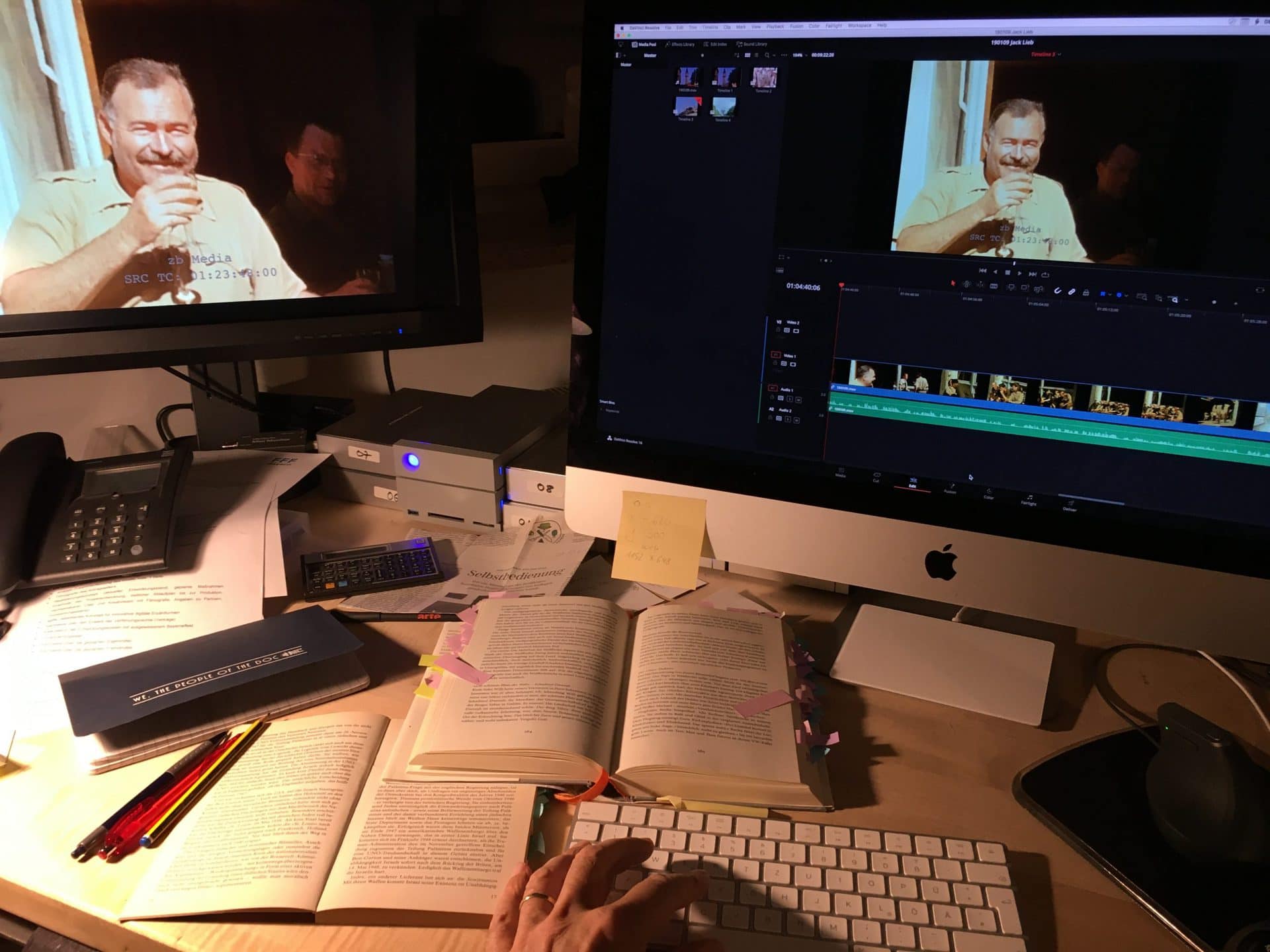 At his desk with Ernest Hemingway